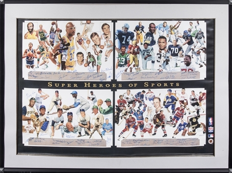 Super Heroes Of Sports Multi Signed Litho By George Bungarda With Over 60 Signatures In 50x38 Framed Display - LE 397/400 (Beckett)